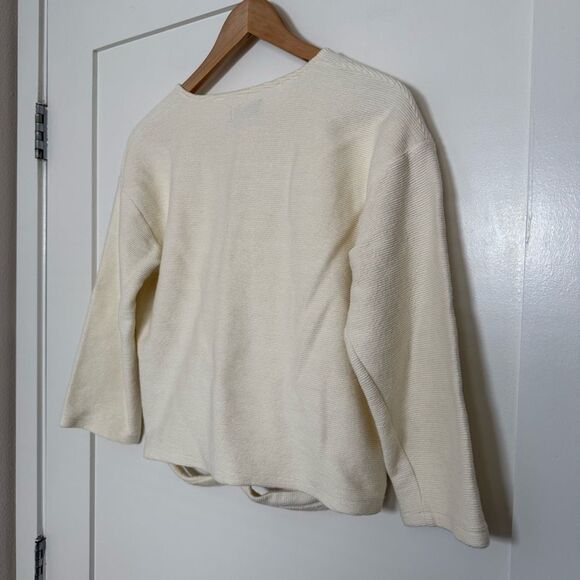 Madewell Texture And Thread Top Sz L Cream Cropped Ribbed Twist V Neck Cotton - Picture 6 of 10